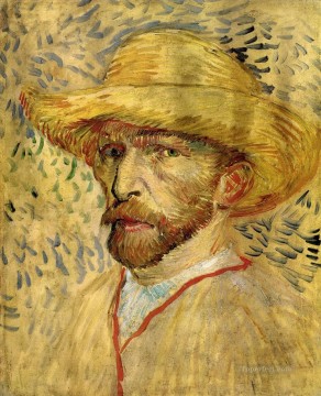 ヴィンセント・ヴァン・ゴッホ Painting - 麦わら帽子をかぶった自画像 フィンセント・ファン・ゴッホ